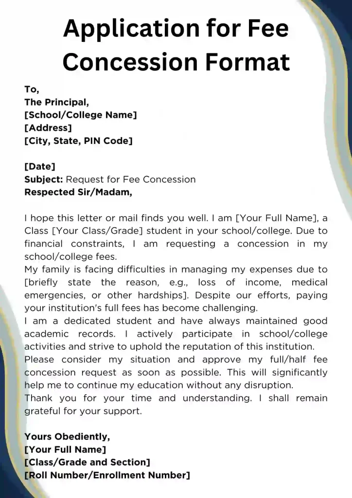 Application for Fee Concession Format