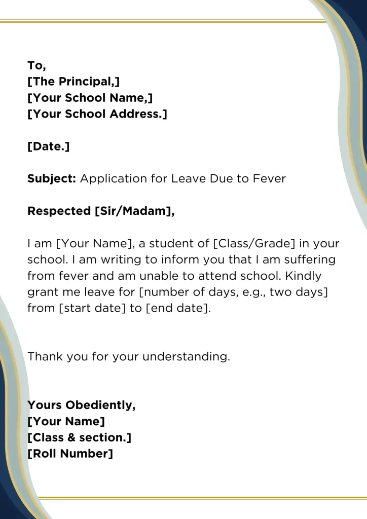 Leave Application for Fever Format