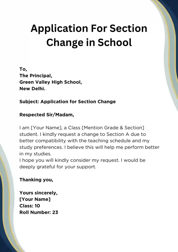 Application For Section Change