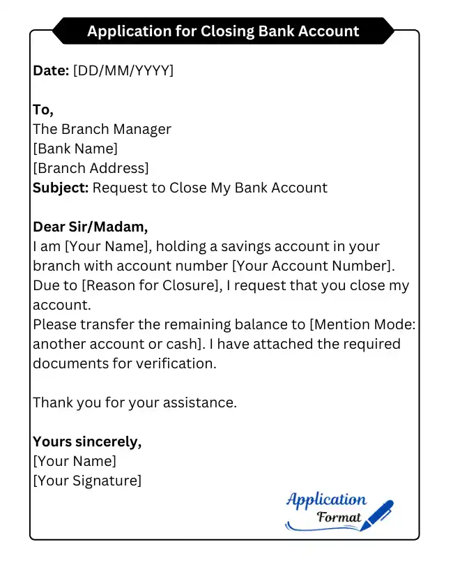 Application for Closing Bank Account