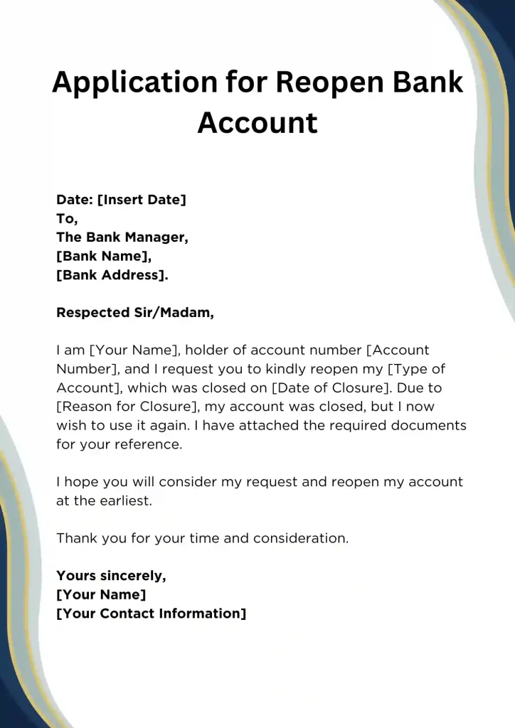 Application for Reopen Bank Account