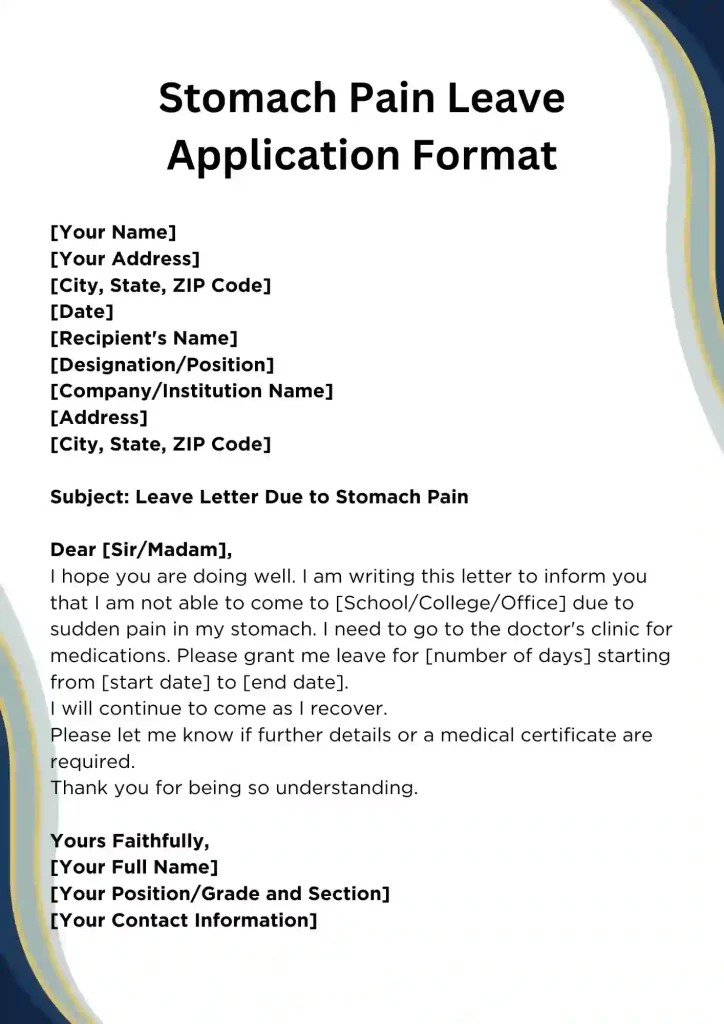 Stomach Pain Leave Application Format