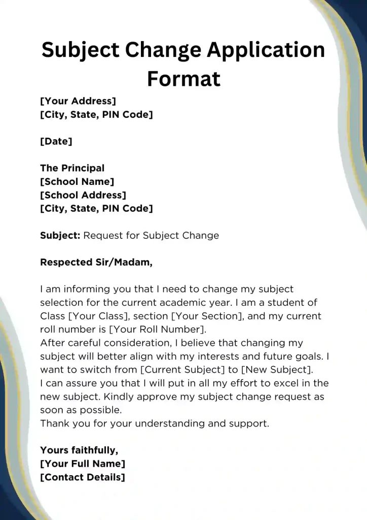 Subject Change Application Format