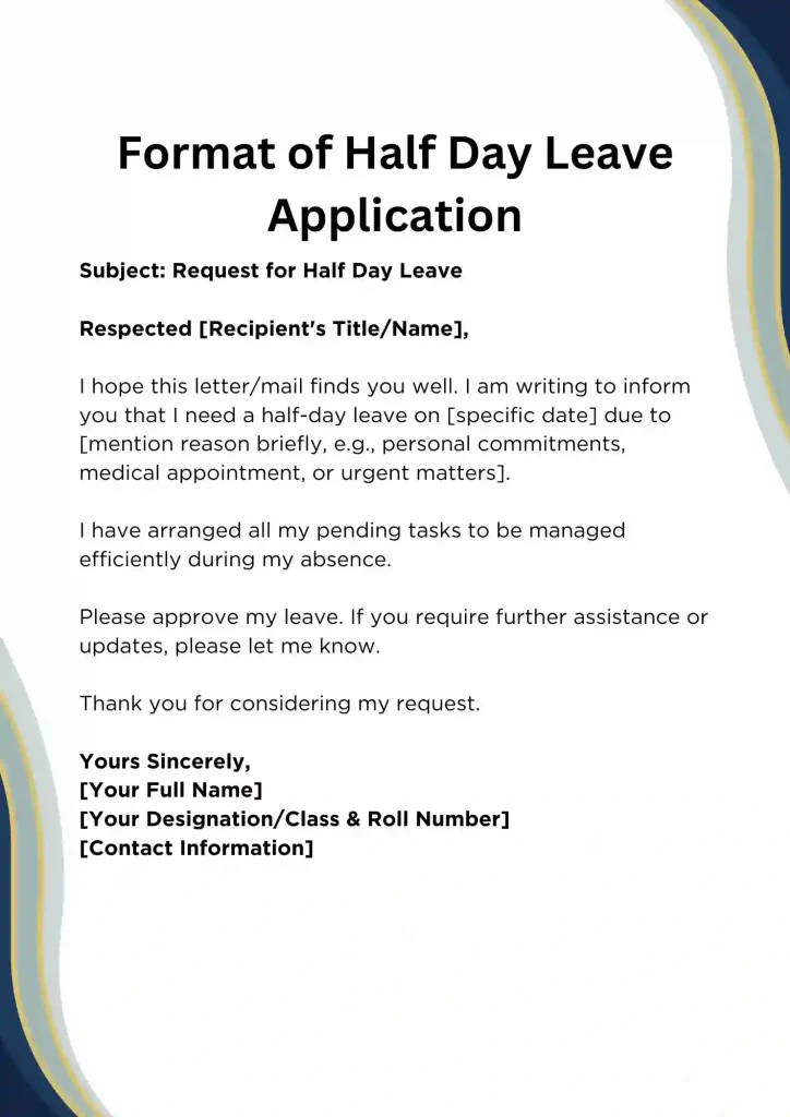 half day leave application format