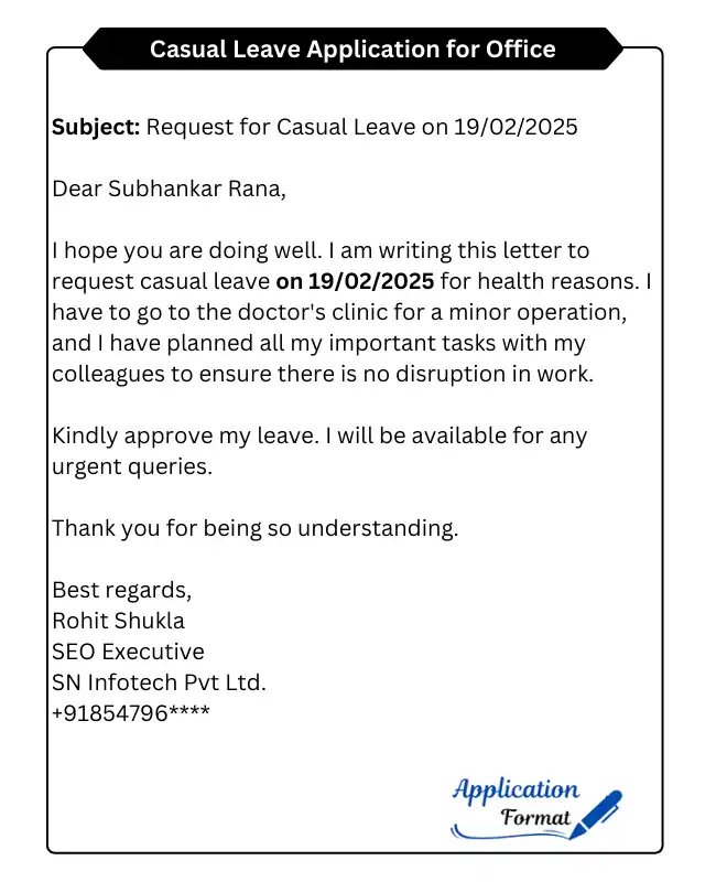 Casual Leave Application for Office